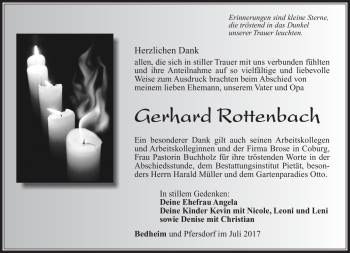 Traueranzeige von Gerhard Rottenbach von Südthüringer Presse
