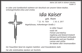 Traueranzeige von Ida Kaiser von Frankenpost