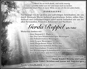 Traueranzeige von Gerda Roppel von Südthüringer Presse