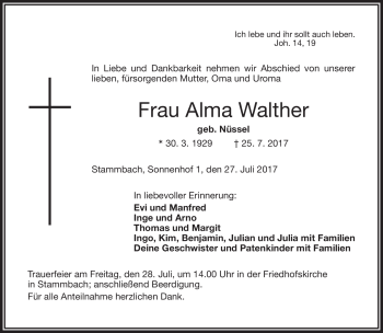 Traueranzeige von Alma Walther von Frankenpost