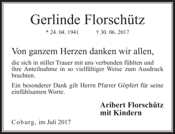 Traueranzeige von Gerlinde Florschütz von Neue Presse Coburg