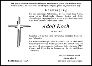 Traueranzeige von Adolf Koch von Neue Presse Coburg