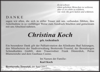 Traueranzeige von Christina Koch von Südthüringer Presse