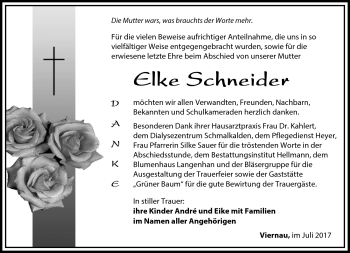 Traueranzeige von Elke Schneider von Südthüringer Presse