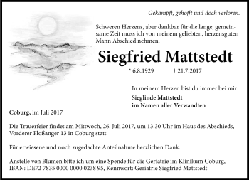 Traueranzeige von Siegfried Mattstedt von Neue Presse Coburg