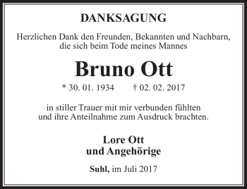 Traueranzeige von Bruno Ott von Südthüringer Presse