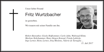 Traueranzeige von Fritz Wurtzbacher von Frankenpost