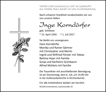 Traueranzeige von Inge Korndörfer von Frankenpost