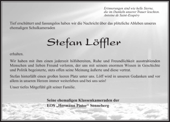 Traueranzeige von Stefan Löffler von Südthüringer Presse