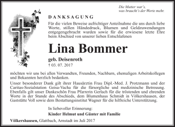 Traueranzeige von Lina B Bommer von Südthüringer Presse