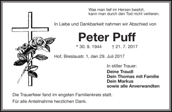 Traueranzeige von Peter Puff von Frankenpost
