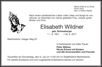 Traueranzeige von Peter Wildner von Frankenpost