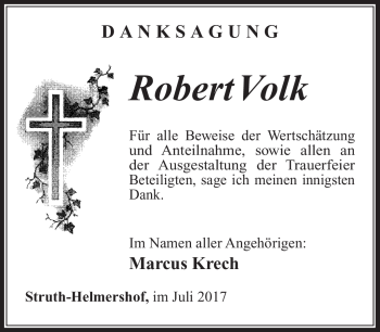 Traueranzeige von Robert Volk von Südthüringer Presse