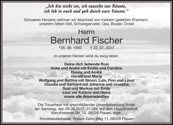 Traueranzeige von Bernhard Fischer von Frankenpost