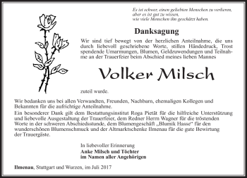 Traueranzeige von Volker Milsch von Südthüringer Presse
