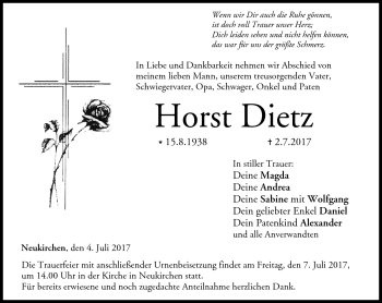 Traueranzeige von Horst Dietz von Neue Presse Coburg
