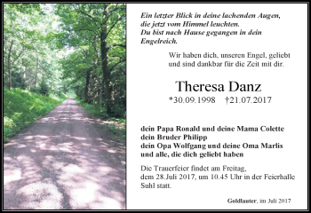 Traueranzeige von Theresa Danz von Südthüringer Presse