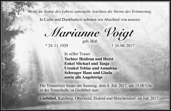Traueranzeige von Marianne Voigt von Südthüringer Presse