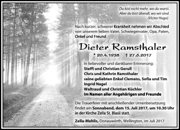 Traueranzeige von Dieter Ramsthaler von Südthüringer Presse