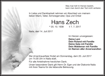 Traueranzeige von Hans Zech von Frankenpost