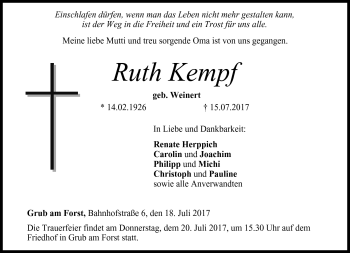 Traueranzeige von Ruth Kempf von Neue Presse Coburg