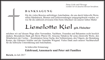 Traueranzeige von Lieselotte Kiel von Südthüringer Presse