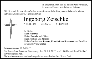Traueranzeige von Ingeborg Zeischke von Neue Presse Coburg