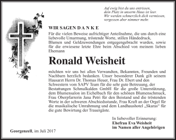 Traueranzeige von Ronald Weisheit von Südthüringer Presse