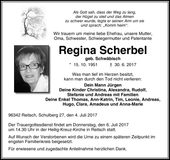Traueranzeige von Regina Scherbel von Neue Presse Coburg