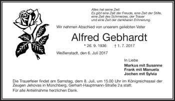 Traueranzeige von Alfred Gebhardt von Frankenpost