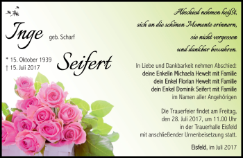 Traueranzeige von Inge Seifert von Südthüringer Presse