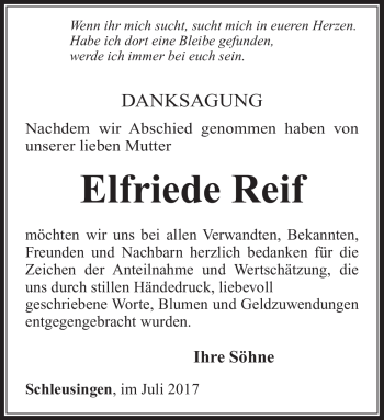 Traueranzeige von Elfriede Reif von Südthüringer Presse