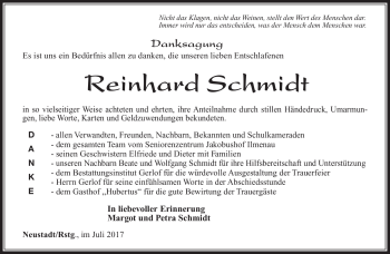 Traueranzeige von Reinhard Schmidt von Südthüringer Presse