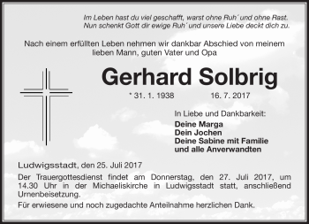 Traueranzeige von Gerhard Solbrig von Neue Presse Coburg