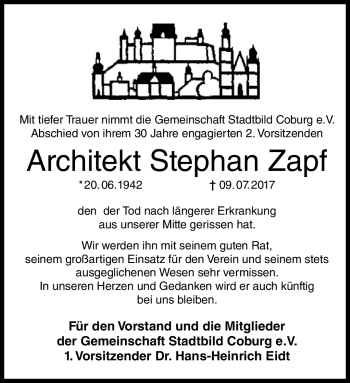 Traueranzeige von Stefan Zapf von Neue Presse Coburg