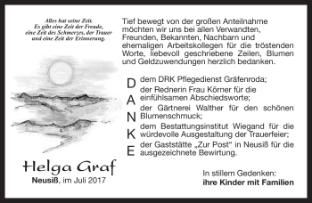 Traueranzeige von Helga Graf von Südthüringer Presse