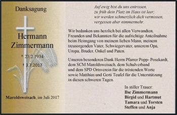 Traueranzeige von Hermann Zimmermann von Neue Presse Coburg
