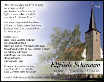 Traueranzeige von Elfriede Schramm von Südthüringer Presse