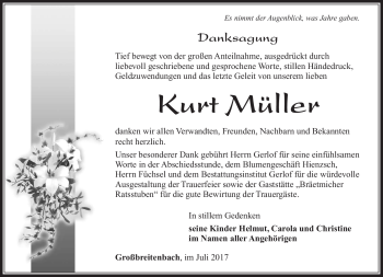 Traueranzeige von Kurt Müller von Südthüringer Presse