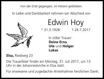 Traueranzeige von Edwin Hoy von Neue Presse Coburg