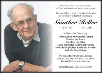 Traueranzeige von Günther Heller von Südthüringer Presse