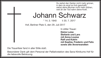 Traueranzeige von Johann Schwarz von Frankenpost