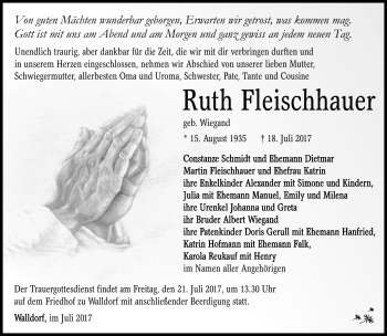 Traueranzeige von Ruth Fleischhauer von Südthüringer Presse