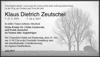 Traueranzeige von Klaus Dietrich Zeutschel von Südthüringer Presse