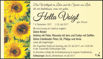Traueranzeige von Hella Voigt von Südthüringer Presse