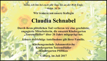 Traueranzeige von Claudia Schnabel von Neue Presse Coburg