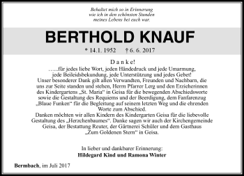 Traueranzeige von Berthold Knauf von Südthüringer Presse
