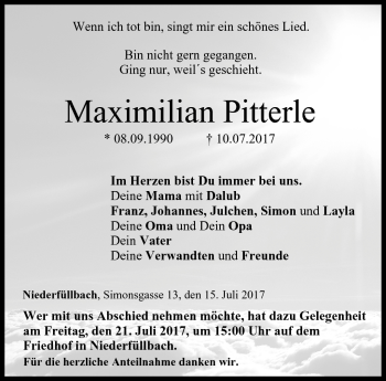 Traueranzeige von Maximilian Pitterle von Neue Presse Coburg