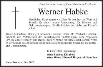 Traueranzeige von Werner Habke von Südthüringer Presse