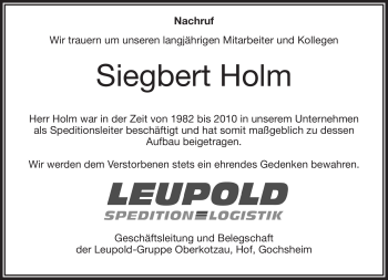 Traueranzeige von Siegbert Holm von Frankenpost